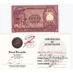 100 LIRE ITALIA ELMATA 31.12.1951  FDS